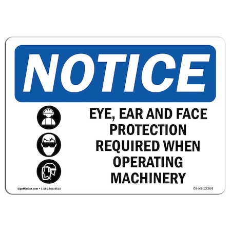 Signmission OSHA, Eye Ear And Face Protection With Symbol, 5in X 3.5in Decal, 10PK, OS-NS-D-35-L-12364-10PK OS-NS-D-35-L-12364-10PK